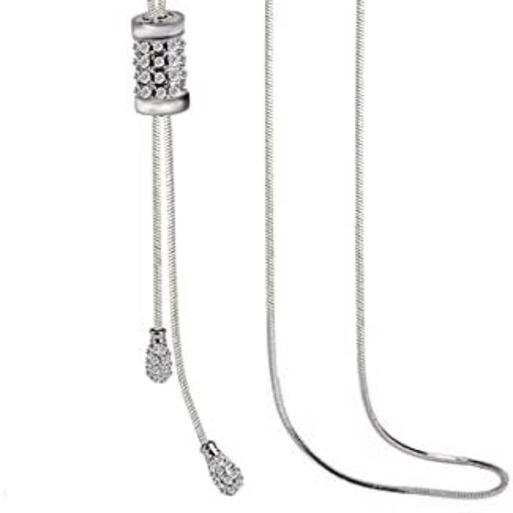 Women's Crystal Flower Jewelry Tassel Pendant Long Chain Adjustable Necklace